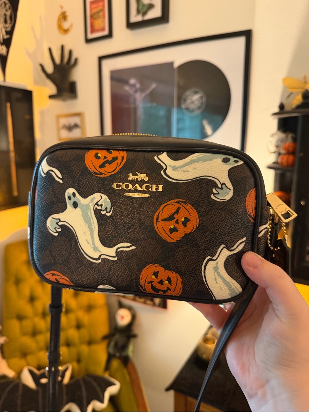 Coach Black Ghost & Pumpkin Crossbody camera Bag